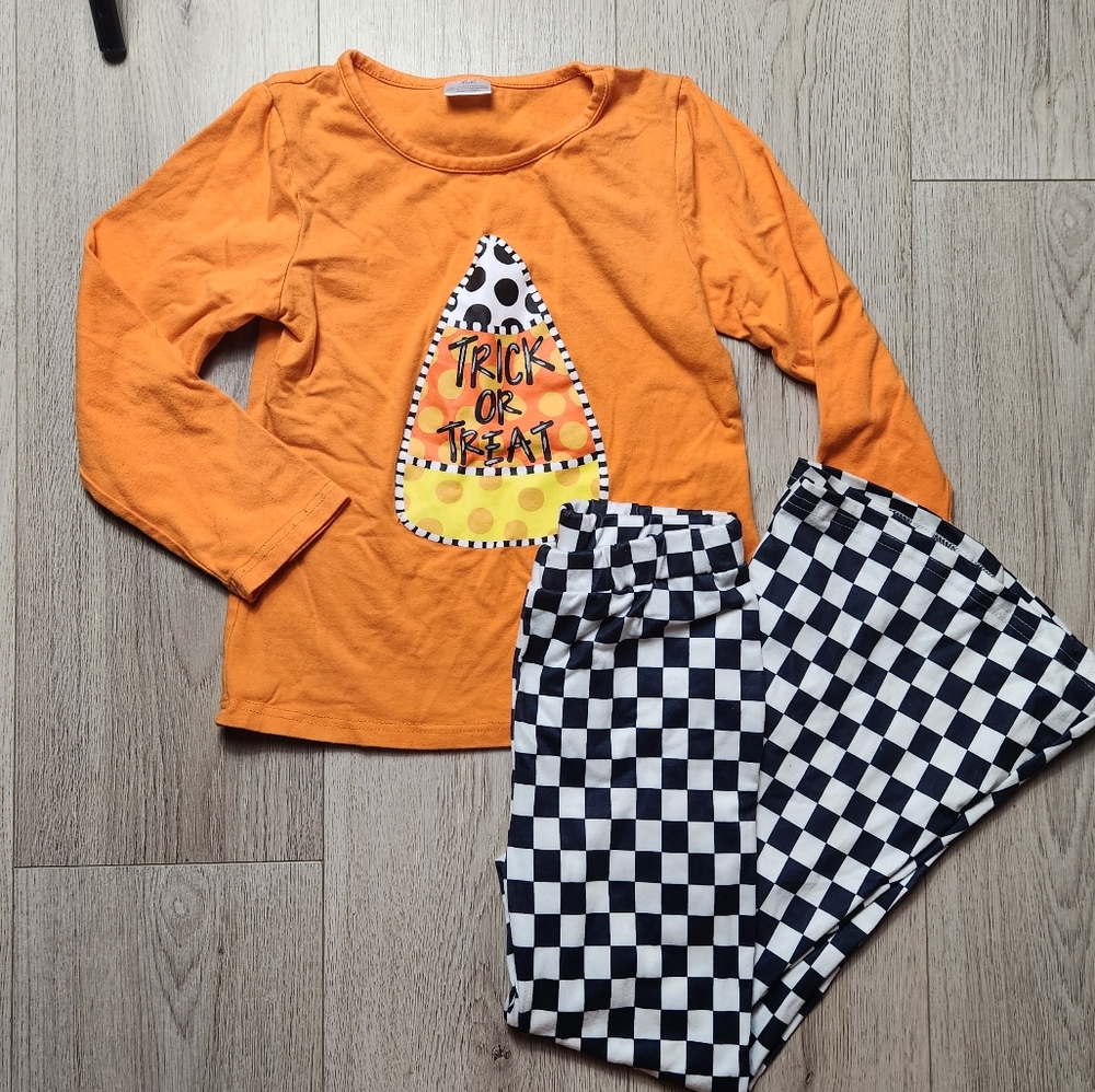 Sparkle in Pink - Candy Corn Girl's 2 Piece Set - Checkered Bell Bottoms Size XL
